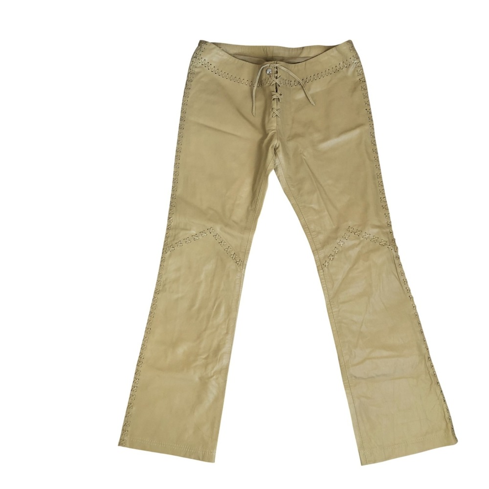 Mak &‎ Zee Hipster Lace Up 100% Leather Tan Boot Cut Boho Cowgirl Pants Sz 10
